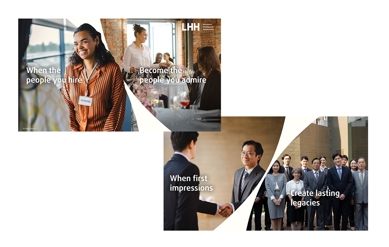 LHH campaign collage of recruitment scenarios with copy overlays