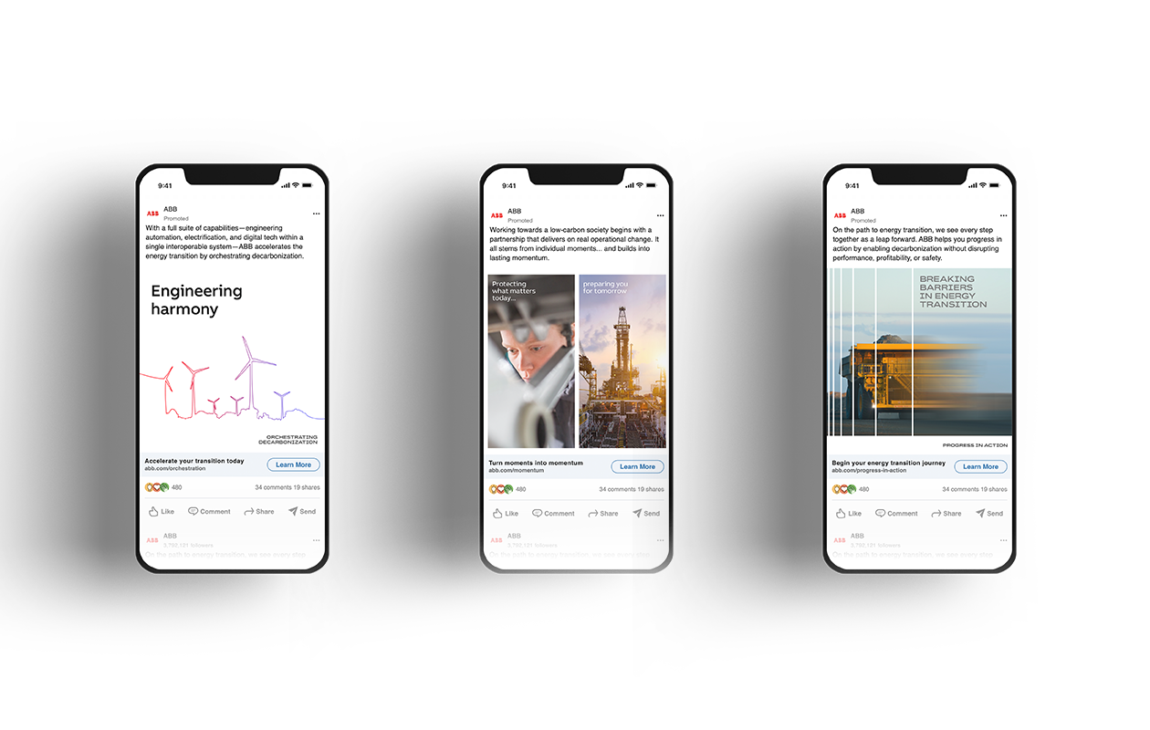 ABB LinkedIn advertising shown across three mobile devices