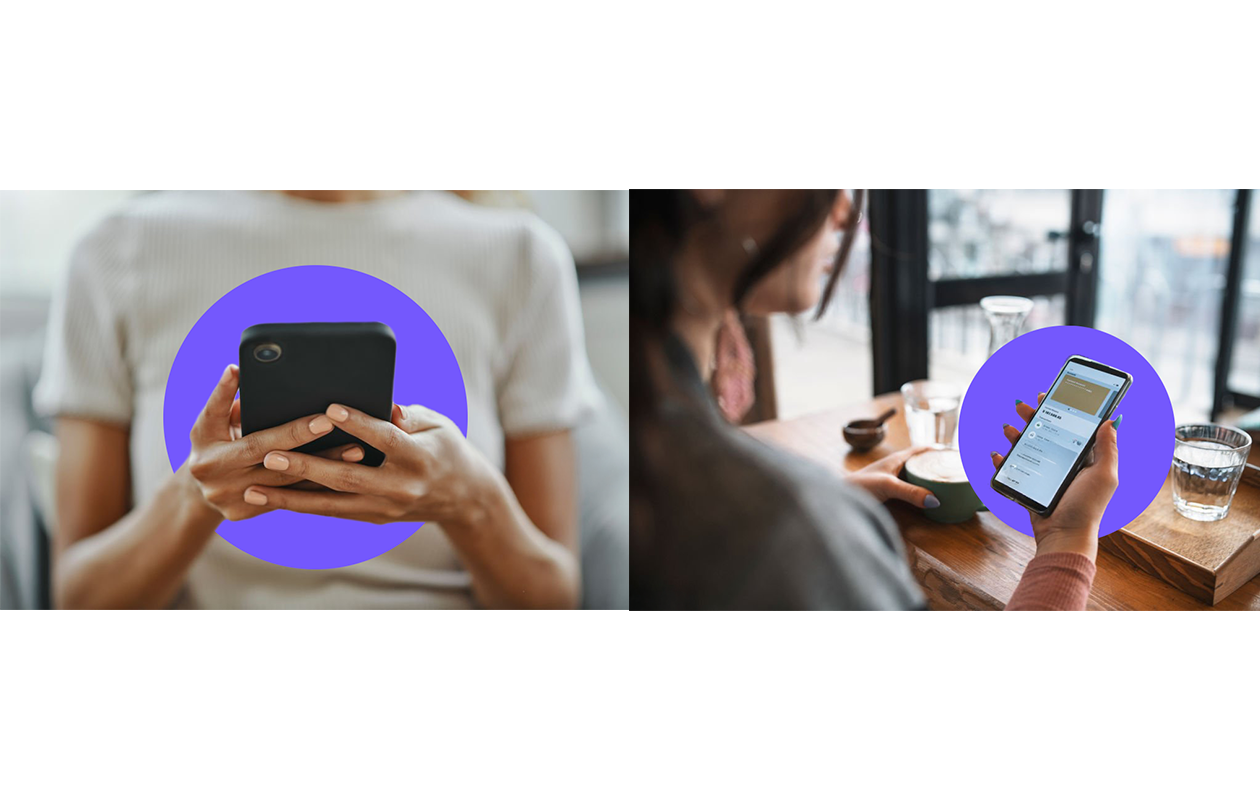 Purple art direction showing photography with circular graphic devices