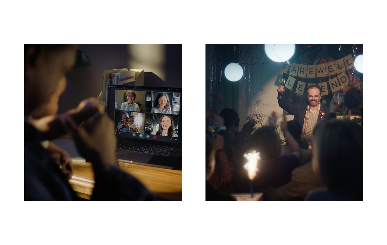 LHH lifestyle photography of a video call and a farewell party