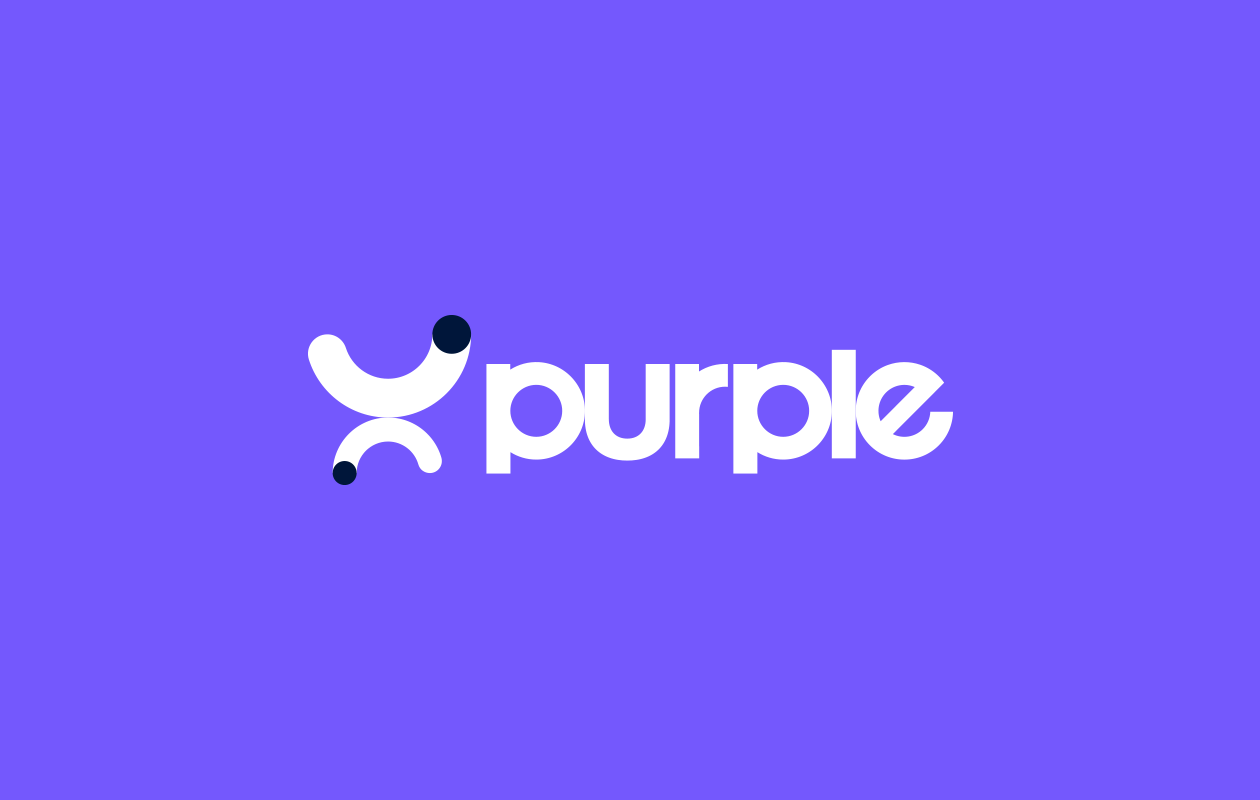 Purple logo lockup on a violet background
