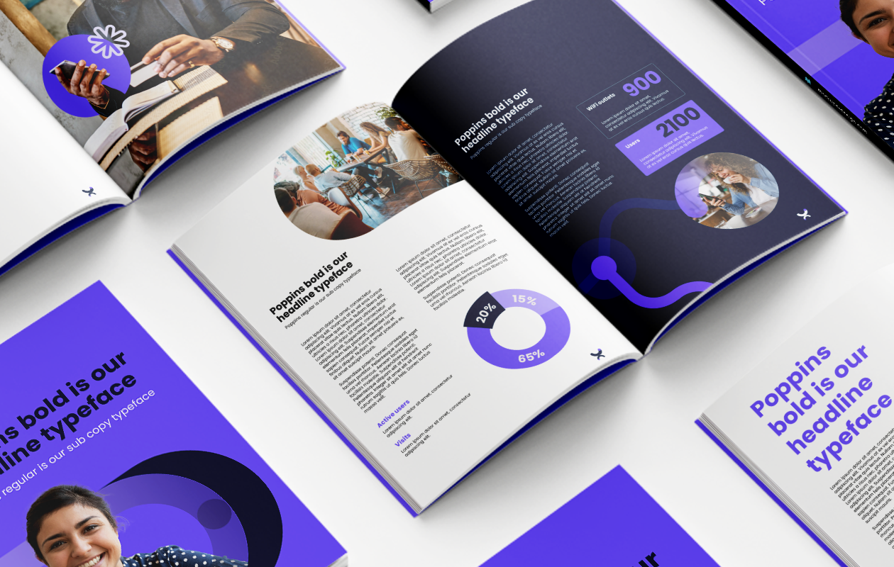 Purple brand guidelines printed spreads
